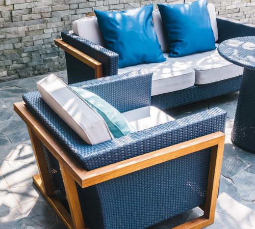 Outdoor patio with empty chair and table - Vintage Light Filter